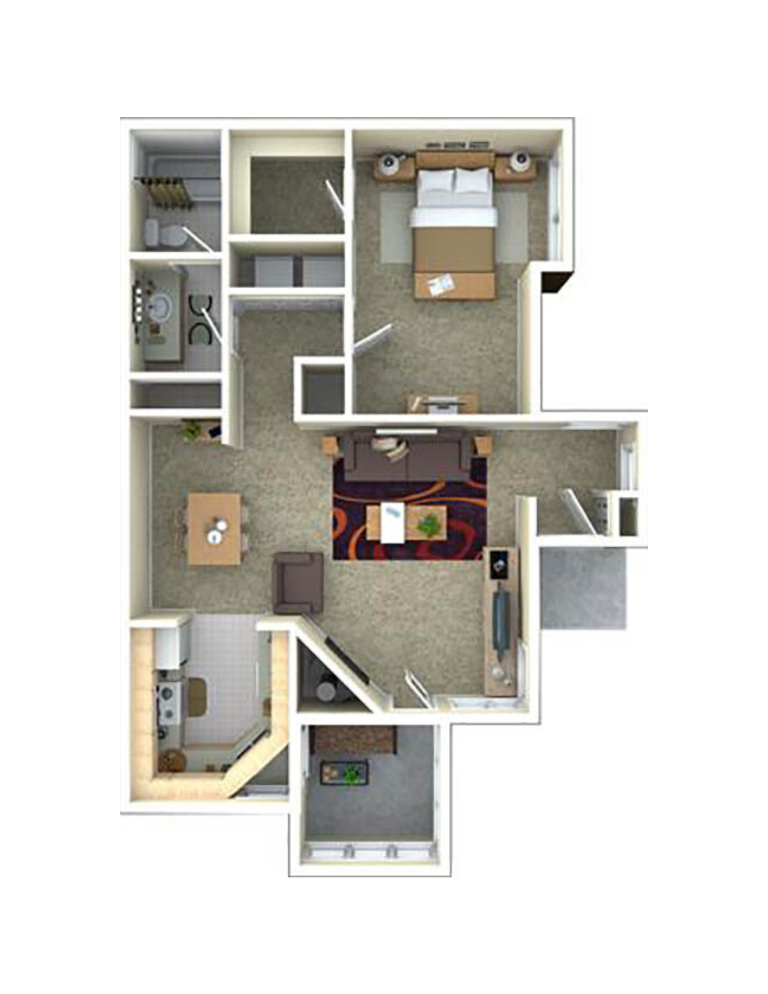 Floor plan for 1 bed, 1 bath, 867 sqft